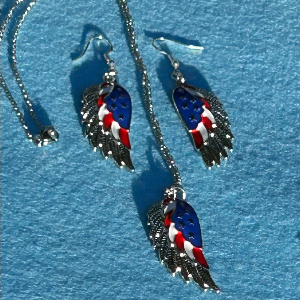 4th of July Earrings and Necklace Set, handcrafted